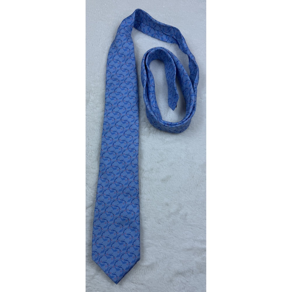 Brooks Brothers Mens Blue Dolphin Pattern Necktie Nautical Animal Print
